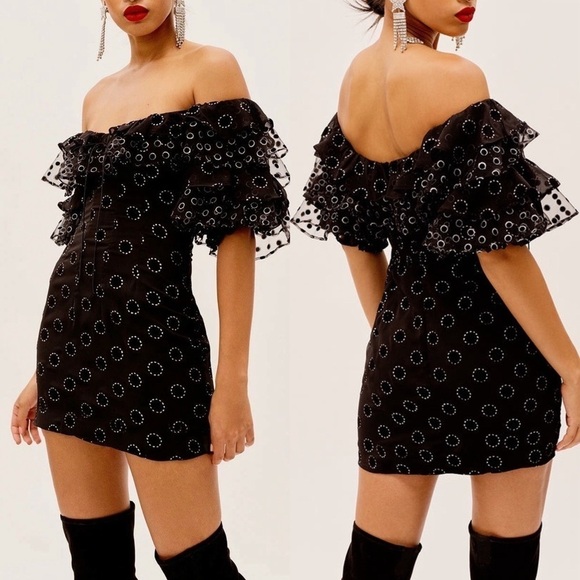 For Love & Lemons Black Ruffle ADELLA PARTY DRESS Size Small - Picture 1 of 8